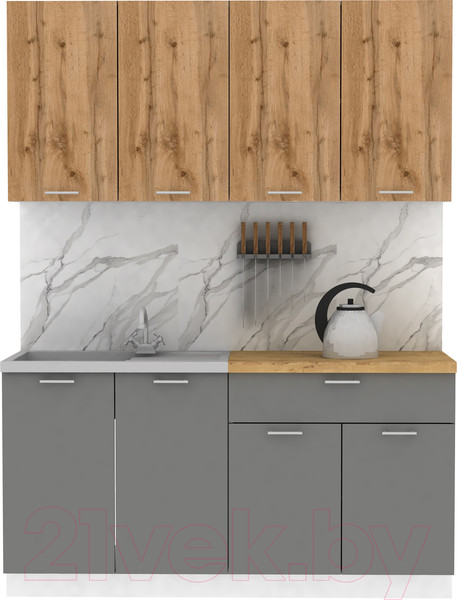 Изображение товара Кухонный гарнитур Eligard Lion 2 1.6 (дуб натуральный/дымчатый алмаз/дуб бунратти)
