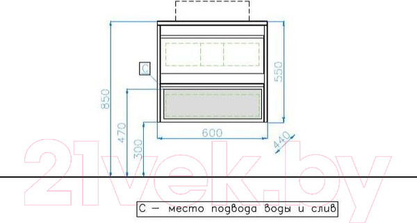 Изображение товара Тумба под умывальник Style Line Монако МДФ 60 (подвесная, со столешницей)
