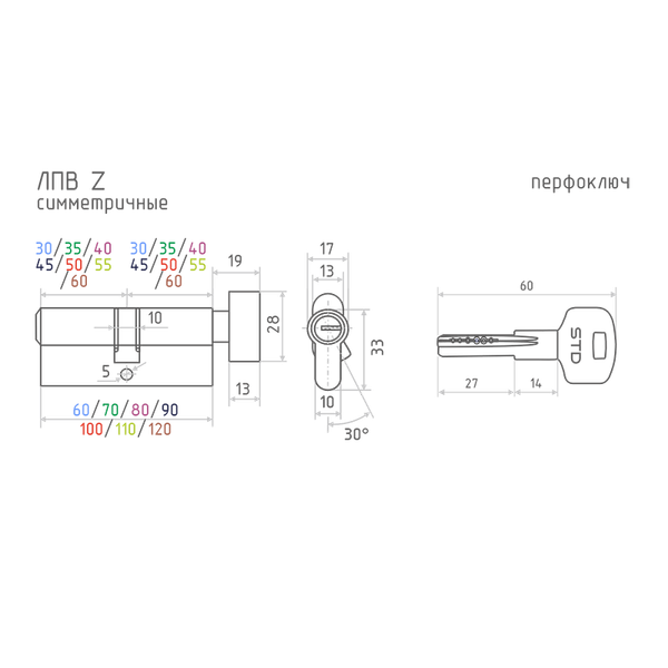 Изображение товара Цилиндровый механизм замка Нора-М STD Z ЛПВ-100 50-50 / 19103 (черный)