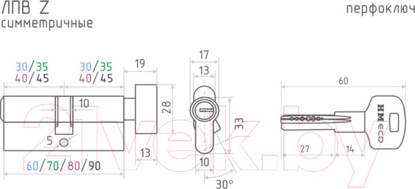 Изображение товара Цилиндровый механизм замка Нора-М STD Z ЛПВ-100 50/50 (золото)
