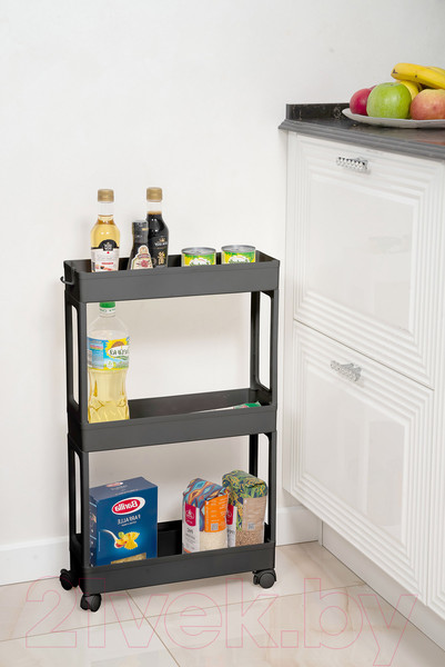 Изображение товара Этажерка Violet Узкая 3-х ярусная на колесах / 760307 (черный)