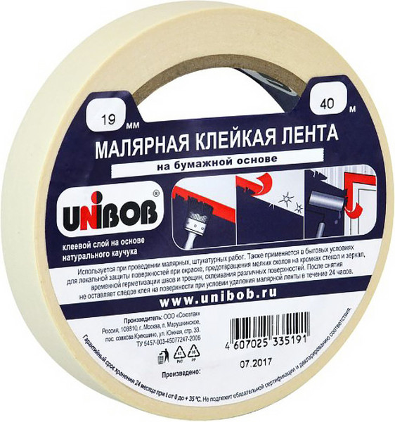 Изображение товара Лента малярная Unibob 19ммх40м / 37959 (белый)