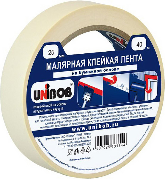 Изображение товара Лента малярная Unibob 25ммх40м / 37960 (белый)