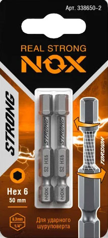 Изображение товара Набор бит Nox Strong Torsion E6.3 Hex6-50 / 338650-2 (2шт)