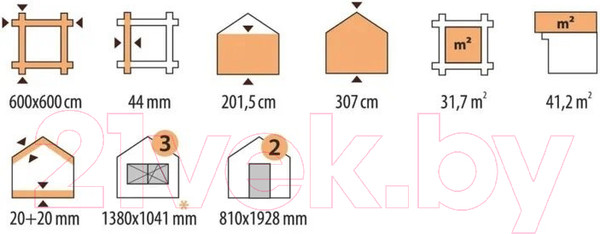 Изображение товара Дачный дом ДомБелКом ДС-1 6.0x6.0