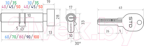 Изображение товара Цилиндровый механизм замка Нора-М STD AL ЛПВ-60 30/30 (золото)
