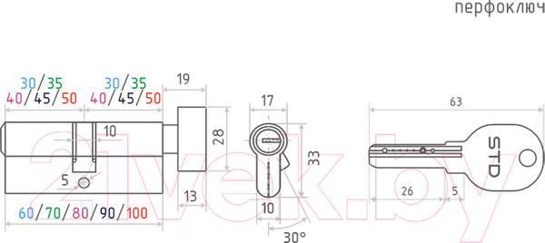 Изображение товара Цилиндровый механизм замка Нора-М STD AL ЛПВ-70 35/35 (черный)
