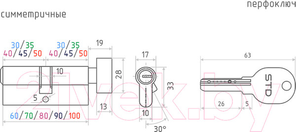 Изображение товара Цилиндровый механизм замка Нора-М STD AL ЛПВ-90 45/45 (хром)