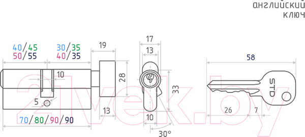 Изображение товара Цилиндровый механизм замка Нора-М STD AL ЛПВ-90 55/35в (черный)