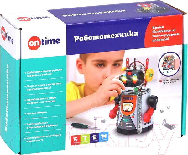 Изображение товара Конструктор электромеханический On Time Роботехника. Забавный робот с датчиком препятствий / 45101