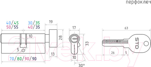 Изображение товара Цилиндровый механизм замка Нора-М STD AL ЛПВ-70 40/30в (черный)