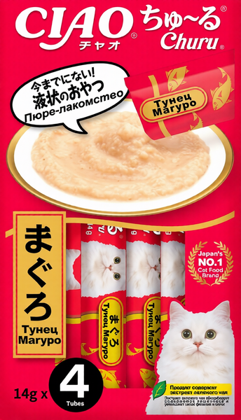 Изображение товара Лакомство для кошек Inaba Чао-Чуру Пюре со вкусом тунца Магуро (4x14г)