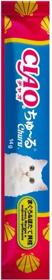 Изображение товара Лакомство для кошек Inaba Чао-Чуру Пюре со вкусом тунца Магуро с гребешком (4x14г)