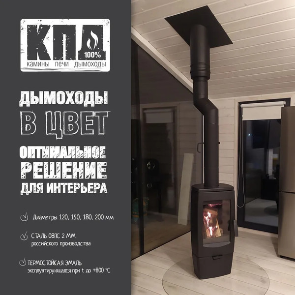 Изображение товара Гильза дымохода КПД 2мм ф120+х130+ для Бахты (черный)