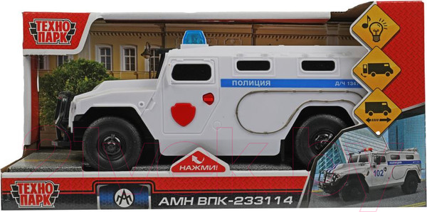 Изображение товара Автомобиль игрушечный Технопарк АМН ВПК-233114 Полиция / TIGRBLACK-22PLPOL-WH