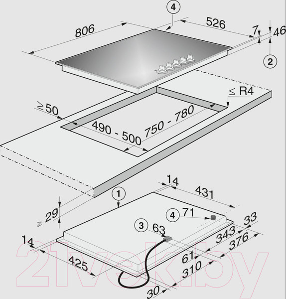 Изображение товара Газовая варочная панель Miele KM 3034-1