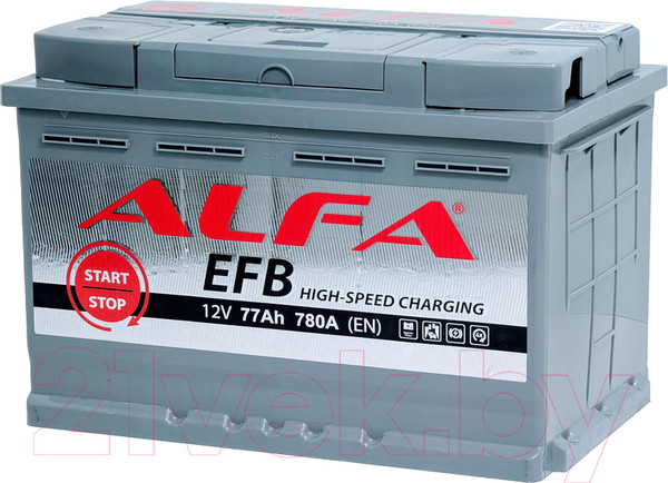 Изображение товара Автомобильный аккумулятор ALFA battery EFB 77 R (77 А/ч)