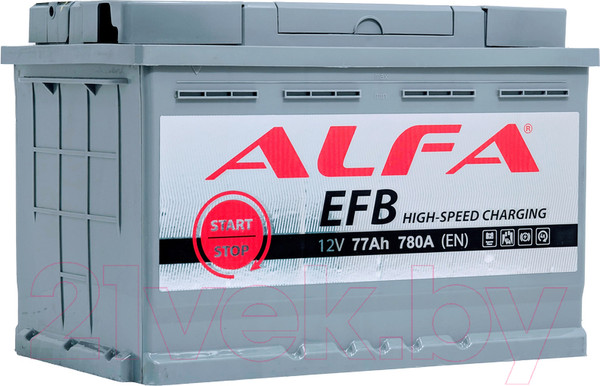 Изображение товара Автомобильный аккумулятор ALFA battery EFB 77 R (77 А/ч)