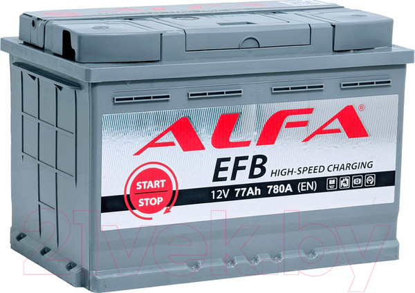 Изображение товара Автомобильный аккумулятор ALFA battery EFB 77 R (77 А/ч)