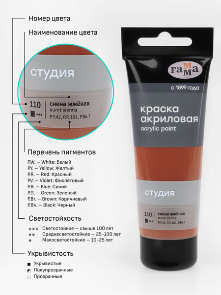 Изображение товара Акриловая краска ГАММА Студия 110 / 280220110 (75мл, сиена жженая)