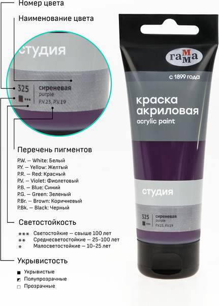 Изображение товара Акриловая краска ГАММА Студия 325 / 280220325 (75мл, сиреневый)