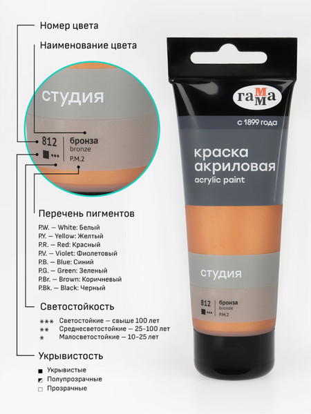Изображение товара Акриловая краска ГАММА Студия 812 / 280220812 (75мл, бронза)