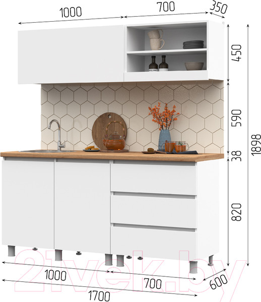Изображение товара Кухонный гарнитур Стендмебель Хелен 1.7 (белый)