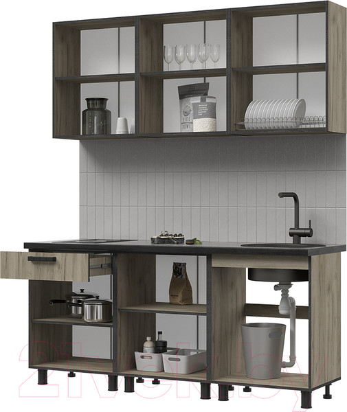 Изображение товара Кухонный гарнитур Стендмебель Эдинбург 1.8 (железный камень/дуб крафт серый)