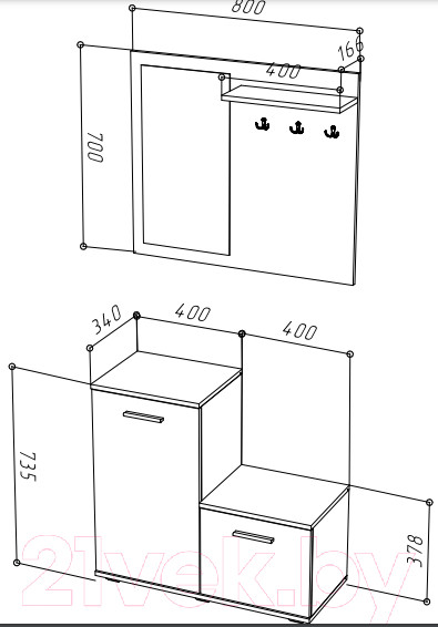 Изображение товара Секция в прихожую НК Мебель Fun КП-1 / 71337652 (дуб сонома/белый)