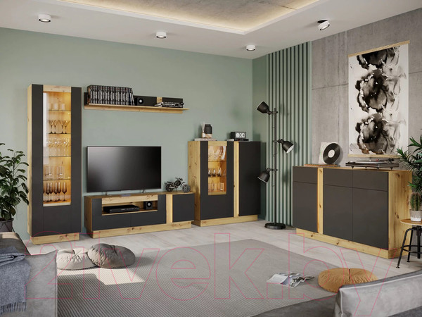 Изображение товара Полка НК Мебель Modo / 71715646 (артизан/черный матовый)