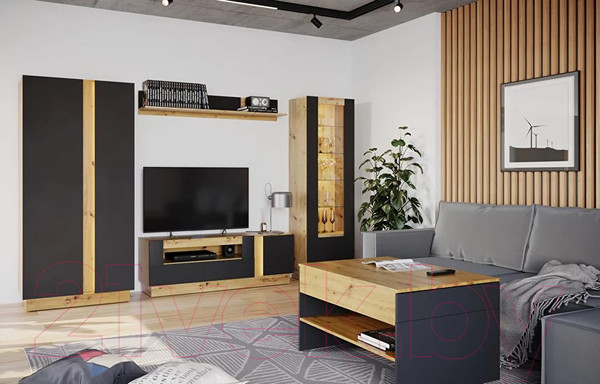 Изображение товара Полка НК Мебель Modo / 71715646 (артизан/черный матовый)