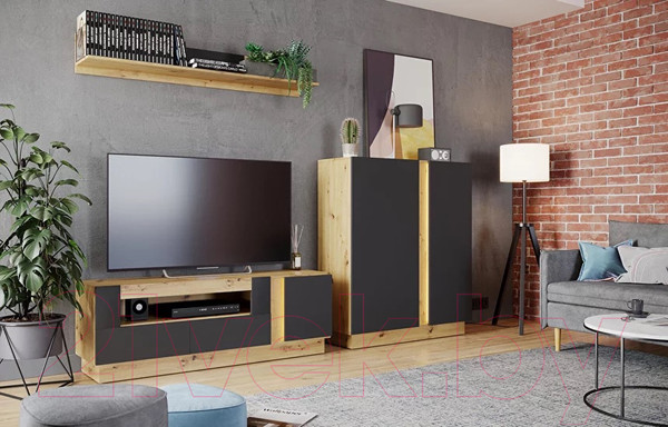 Изображение товара Полка НК Мебель Modo / 71715646 (артизан/черный матовый)