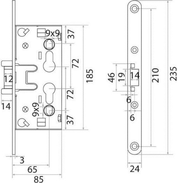 Изображение товара Замок врезной Trodos 1739 Цилиндровый с защелкой без ручки (хром)