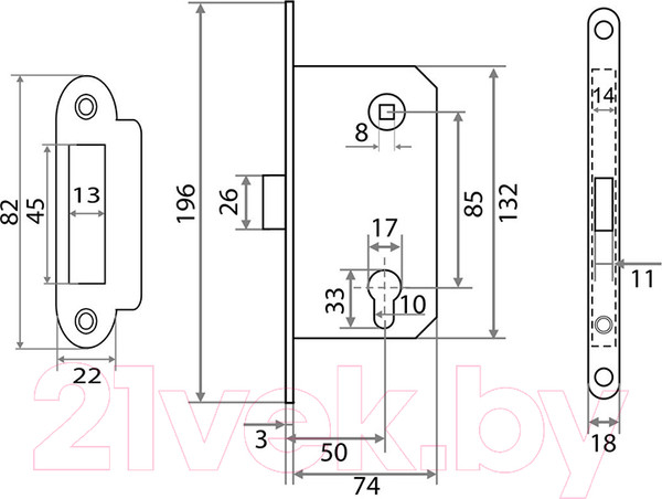 Изображение товара Защелка врезная с фиксацией Trodos SD600ET Под цилиндр (пластик, белый матовый)