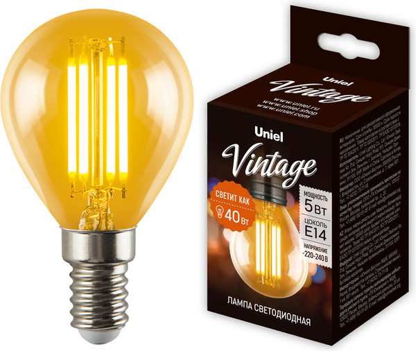 Изображение товара Лампа Uniel Vintage LED-G45-5W/GOLDEN/E14 GLV21GO