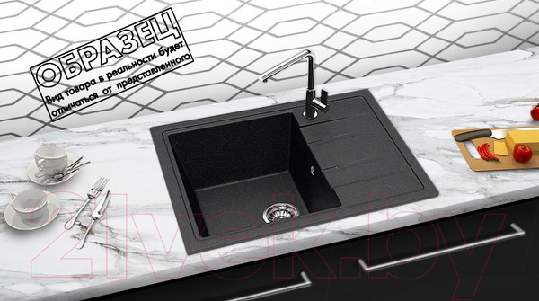 Изображение товара Мойка кухонная со смесителем Berge BR-5850 + смеситель AM.PM Like F8007122 (черный)