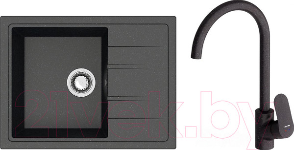 Изображение товара Мойка кухонная со смесителем Berge BR-5850 + смеситель AM.PM Like F8007122 (черный)