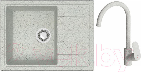 Изображение товара Мойка кухонная со смесителем Berge BR-5850 + смеситель AM.PM Like F8007133 (серый)