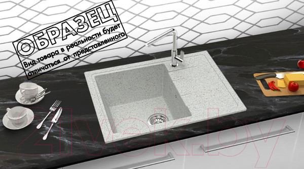 Изображение товара Мойка кухонная со смесителем Berge BR-5850 + смеситель AM.PM Like F8007133 (серый)