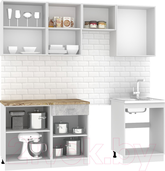 Изображение товара Кухонный гарнитур Mio Tesoro Экстра-лайт 2.2 (ателье светлый/мадрид)