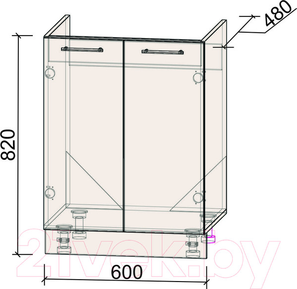 Изображение товара Шкаф под мойку Интерлиния Компо НШ60м-2дв (бетон)