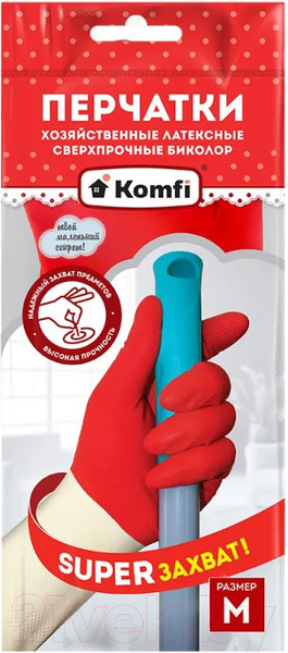 Изображение товара Перчатки хозяйственные Komfi BICOIRA2 Латексные сверхпрочные (М, белый/красный)