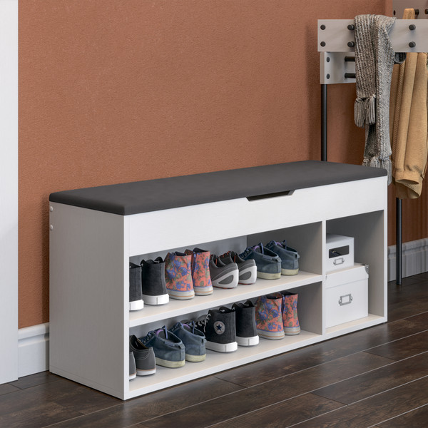 Изображение товара Тумба в прихожую ТриЯ Тип 12 (белый ясень/велюр серый)