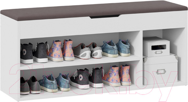 Изображение товара Тумба в прихожую ТриЯ Тип 12 (белый ясень/велюр серый)