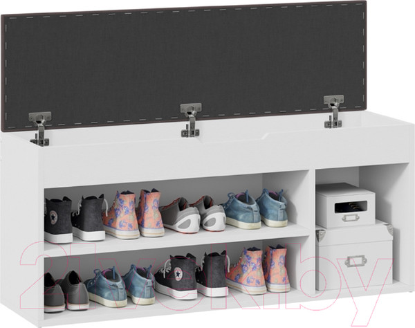 Изображение товара Тумба в прихожую ТриЯ Тип 12 (белый ясень/велюр серый)