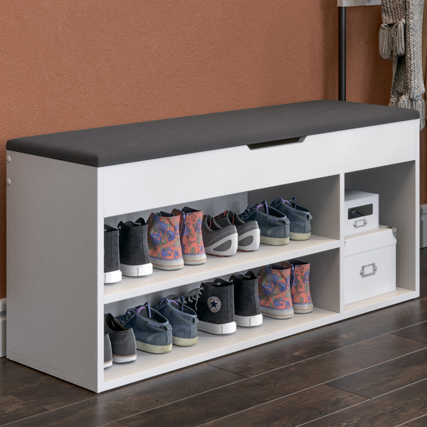 Изображение товара Тумба в прихожую ТриЯ Тип 12 (белый ясень/велюр серый)