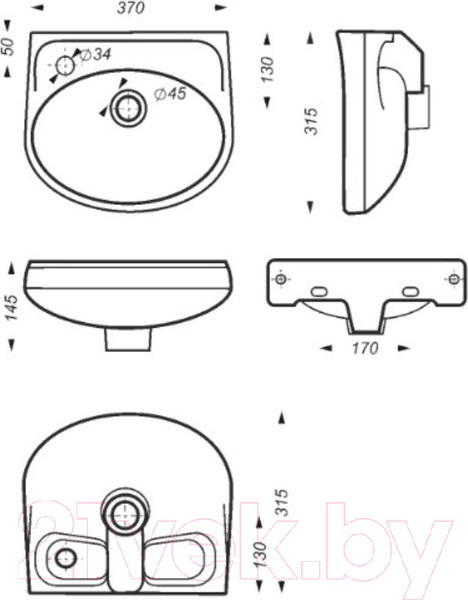 Изображение товара Умывальник Sanita Лада 37 WB.MN/Lada/37-L/WHT.G/S1