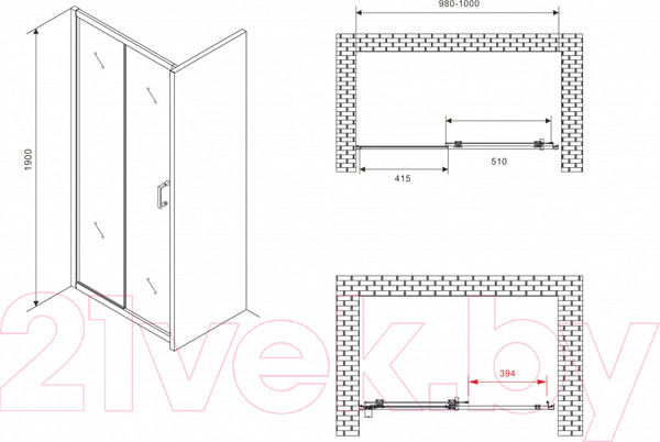 Изображение товара Душевая дверь Abber Schwarzer Diamant AG30100B5