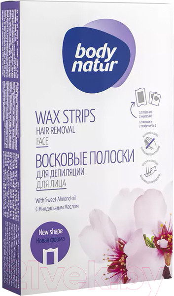 Изображение товара Восковые полоски Body Natur Для лица с Миндальным маслом (12+2 салфетки)