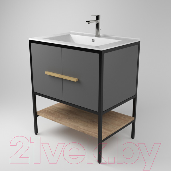 Изображение товара Тумба под умывальник Дабер 010 Andrea Elen 80 / Т10.8А.2.4 (черный/серый/дуб канзас коричневый)